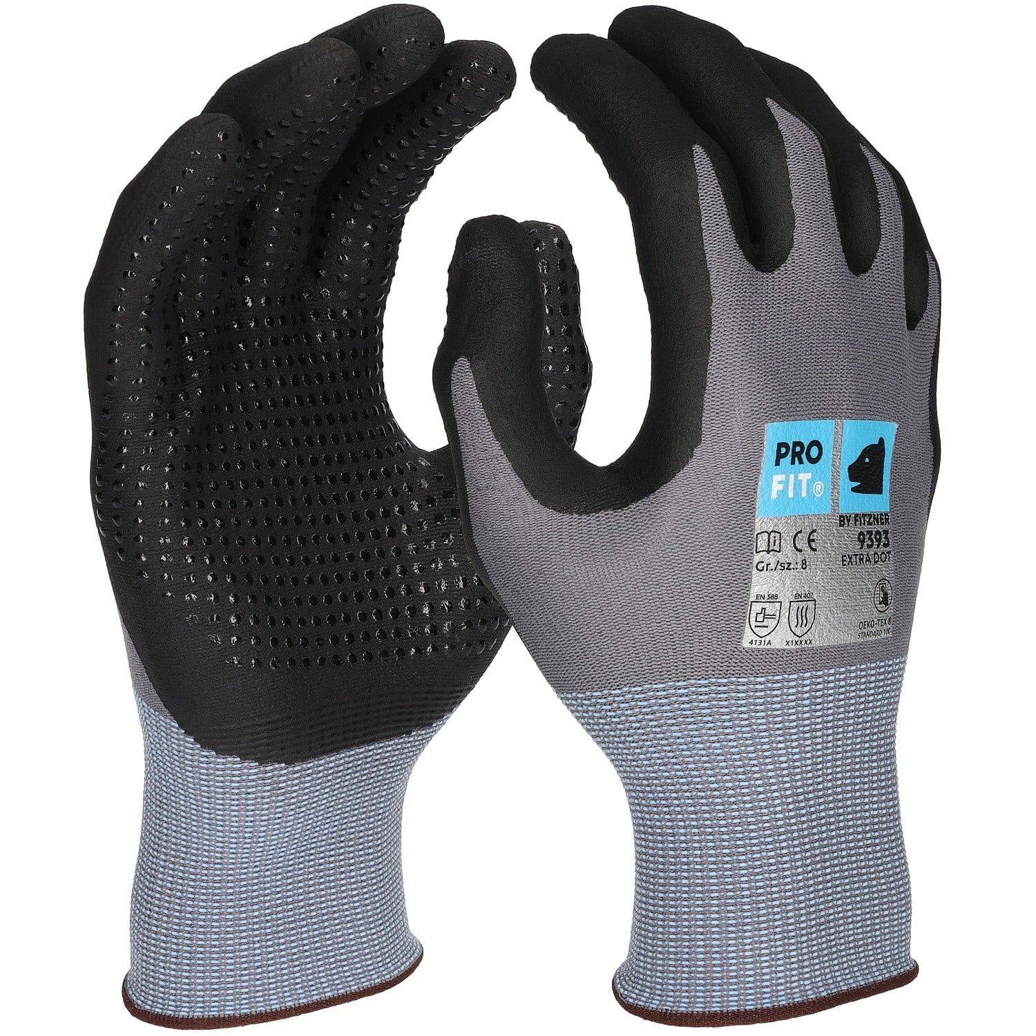 EXTRA PLUS Nitrilschaum Feinstrickhandschuh,Nylon Liner, 15 Gauge, Noppen 10