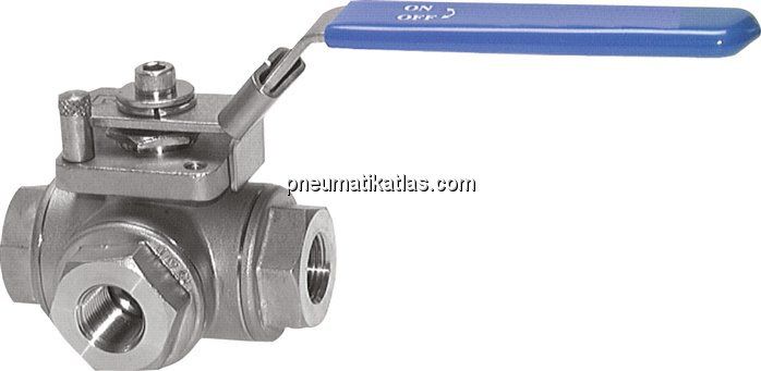 3-Wege Kugelhahn, Edelstahl, L-Bohrung, G 1-1/2", 0 bis 63bar