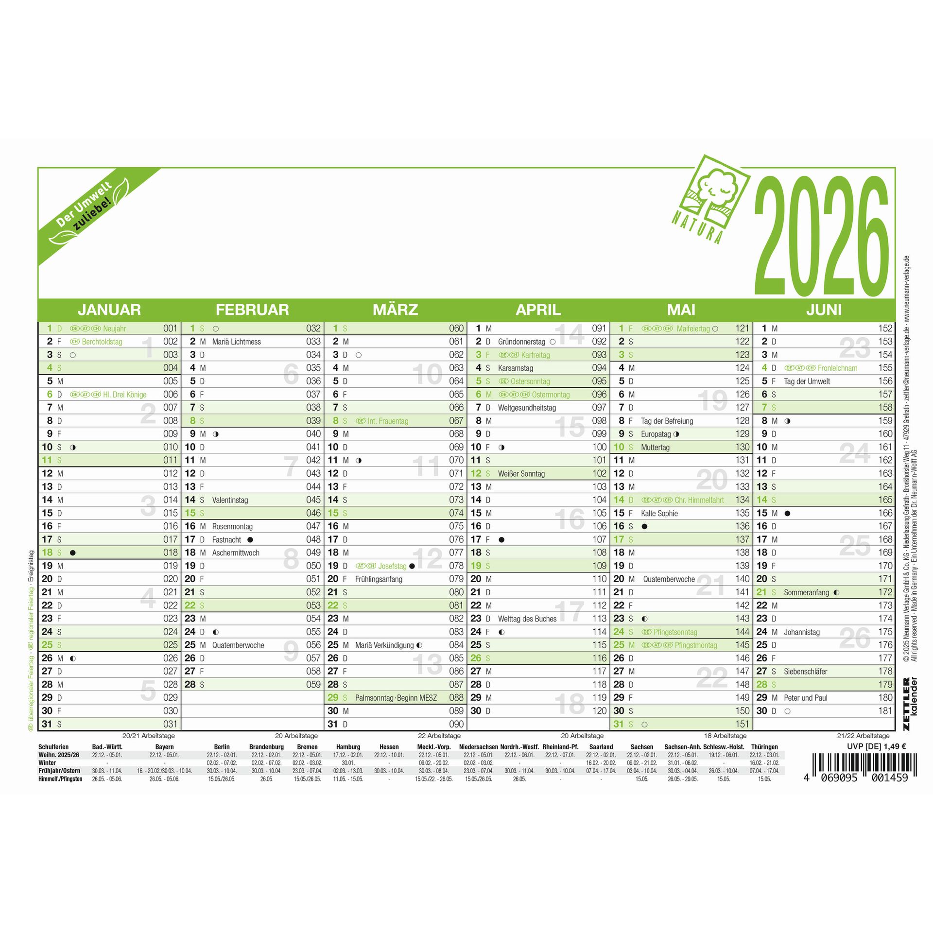 Arbeitstagkalender A5 6M/1S RC 904