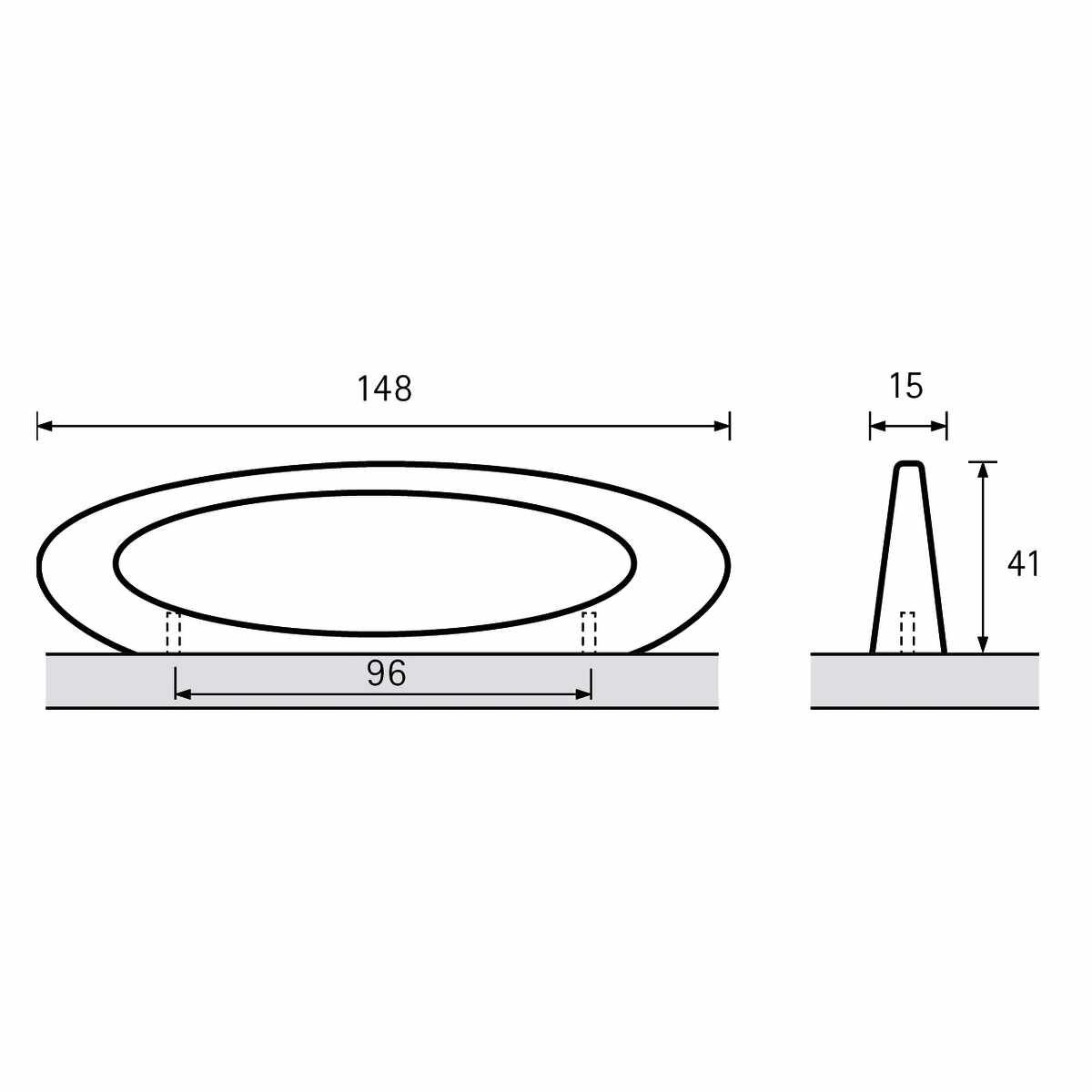 Griff Neapolis, Bohrabstand 96, L 148 mm, B 15 mm,
