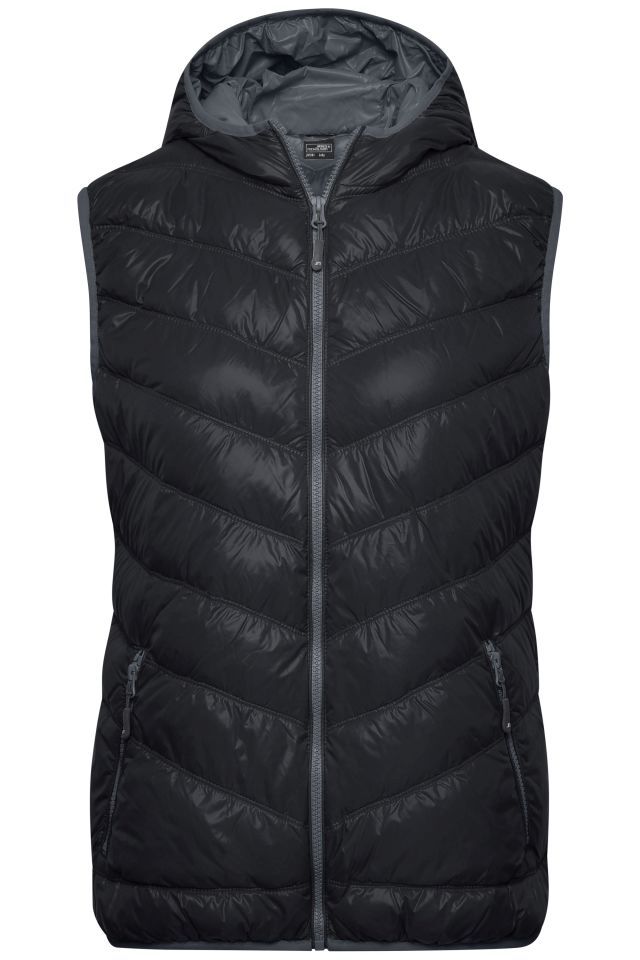 Ladies' Down Vest Ultraleichte sportliche Daunenweste mit Kapuze schwarz/grau, Gr. XL