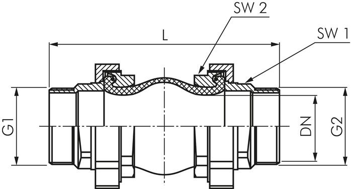 Kompensator, DN32, R 1-1/4" (AG)-R 1-1/4" (AG), EPDM