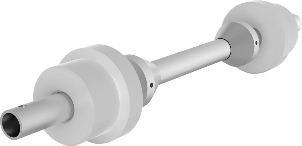 Kabeltrommelachse D42,4xB900 mm mit Zentrierstücke und Kunststoffrollen