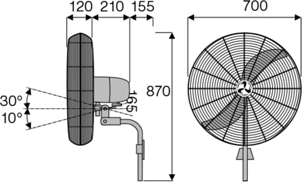 Wand-Windmaschine H870xD700 mm Luftmenge 9530 m³/h