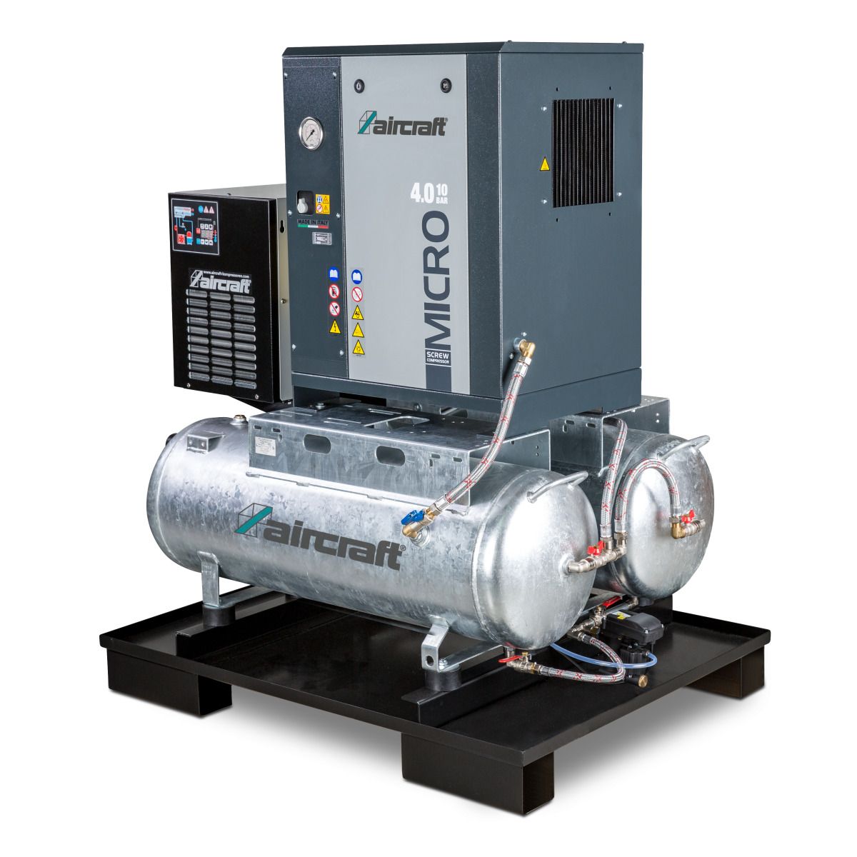 Druckluft-Zentrale mit 2x100 l Behälter, Kältetrockner, automatischem Kondensatableiter, Vorfilter und Kondensataufbereiter zur Ölwasser-Trennung Airc