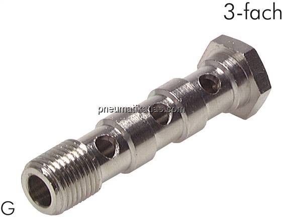 Hohlschraube, 3-fach G 1/8"-57mm, Messing vernickelt