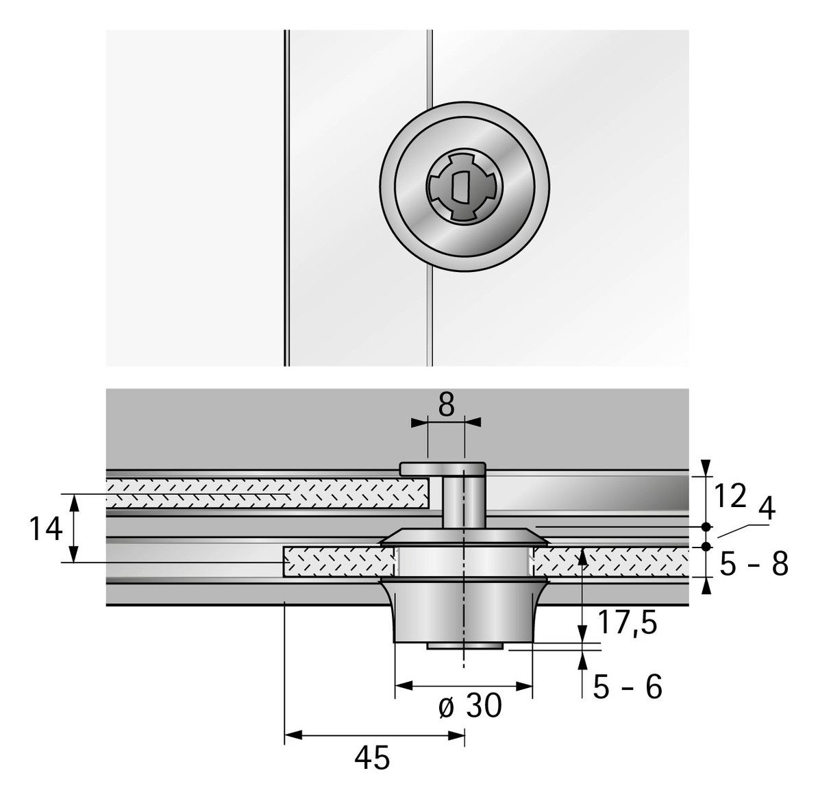 HETTICH Zylinderglasschiebetürschloss Typ 326