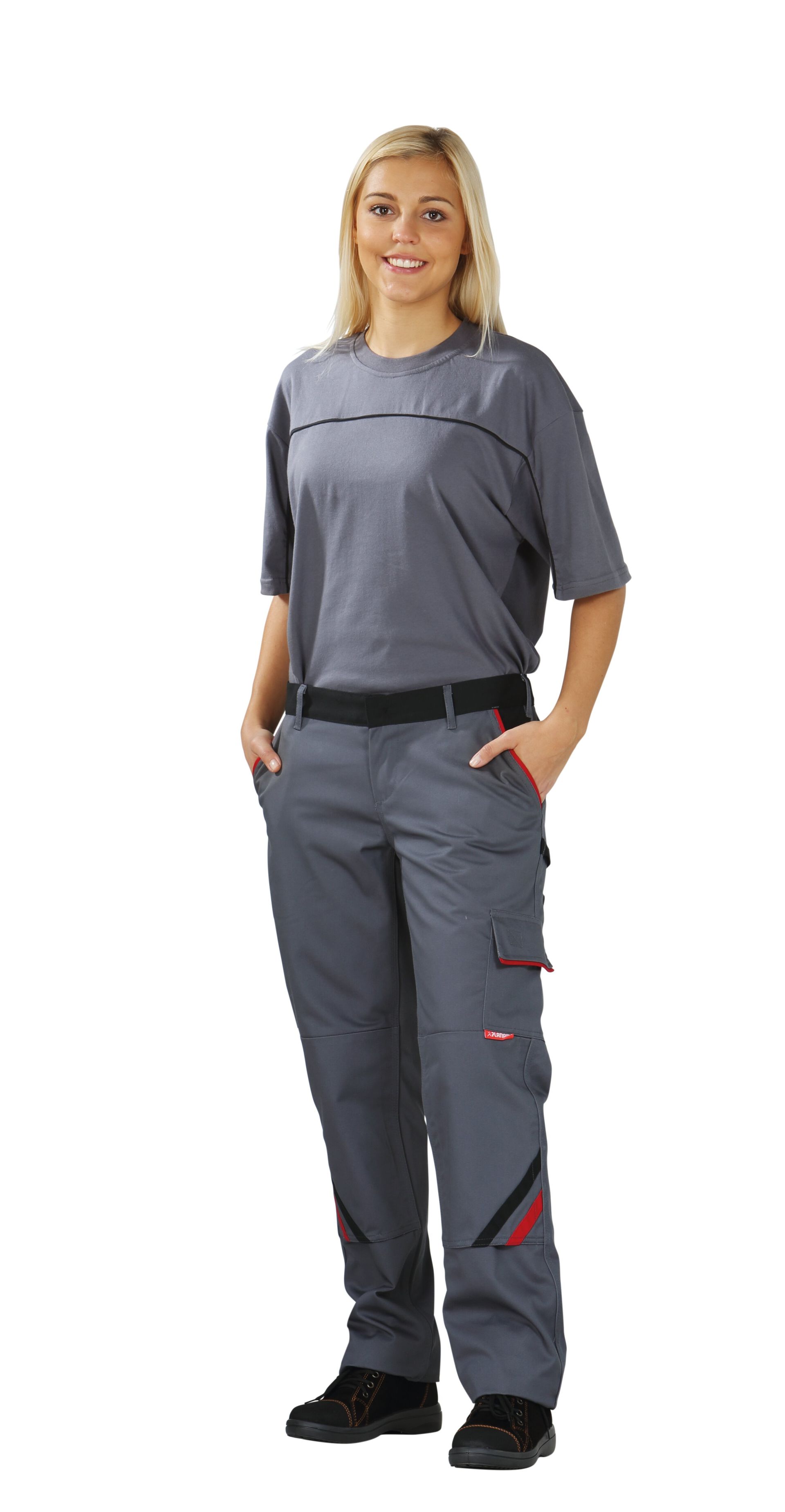 Planam Damen Bundhose Highline schiefer/schwarz/rot Gr. 34