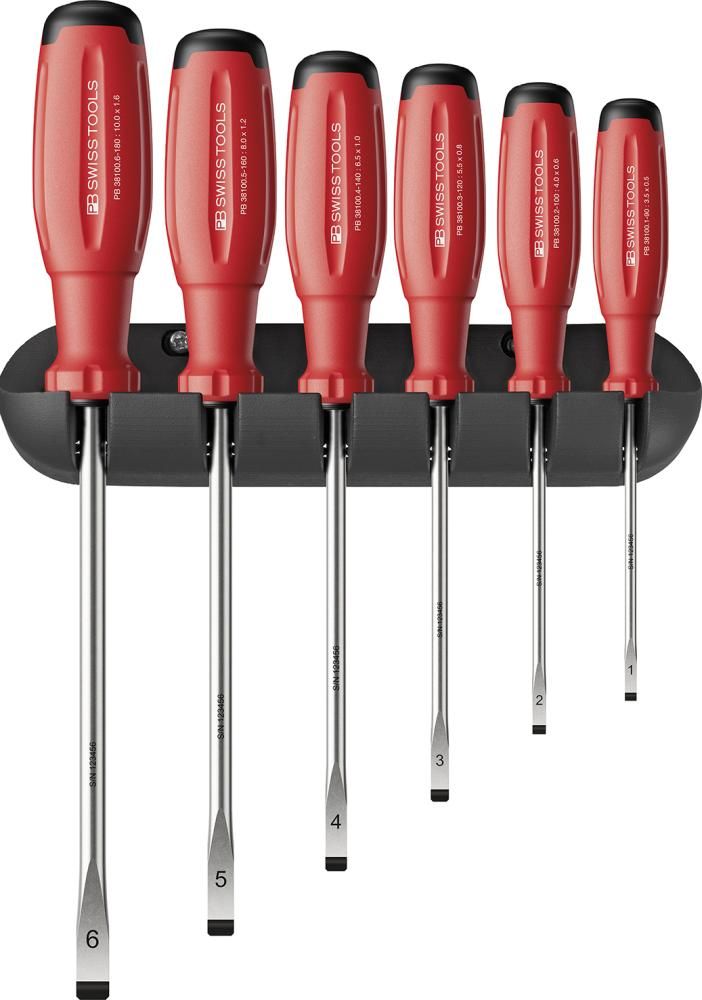 Schraubendreher-Satz 6-teilig Schlitz im Wandhalter SwissGrip EVO PB Swiss