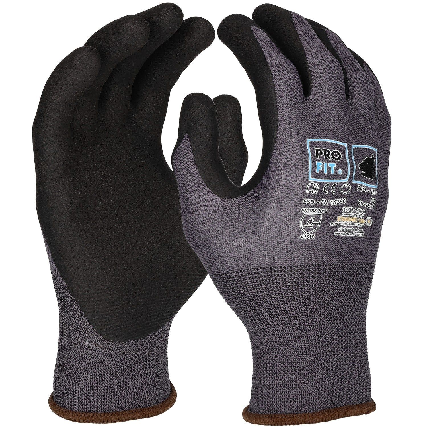 Nitril Handschuhe, "PRO ESD",grau/schwarz, ESD - EN 16350 10