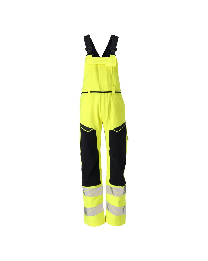 Latzhose mit Knietaschen Hi-vis Gelb/Schwarzblau, 76C46