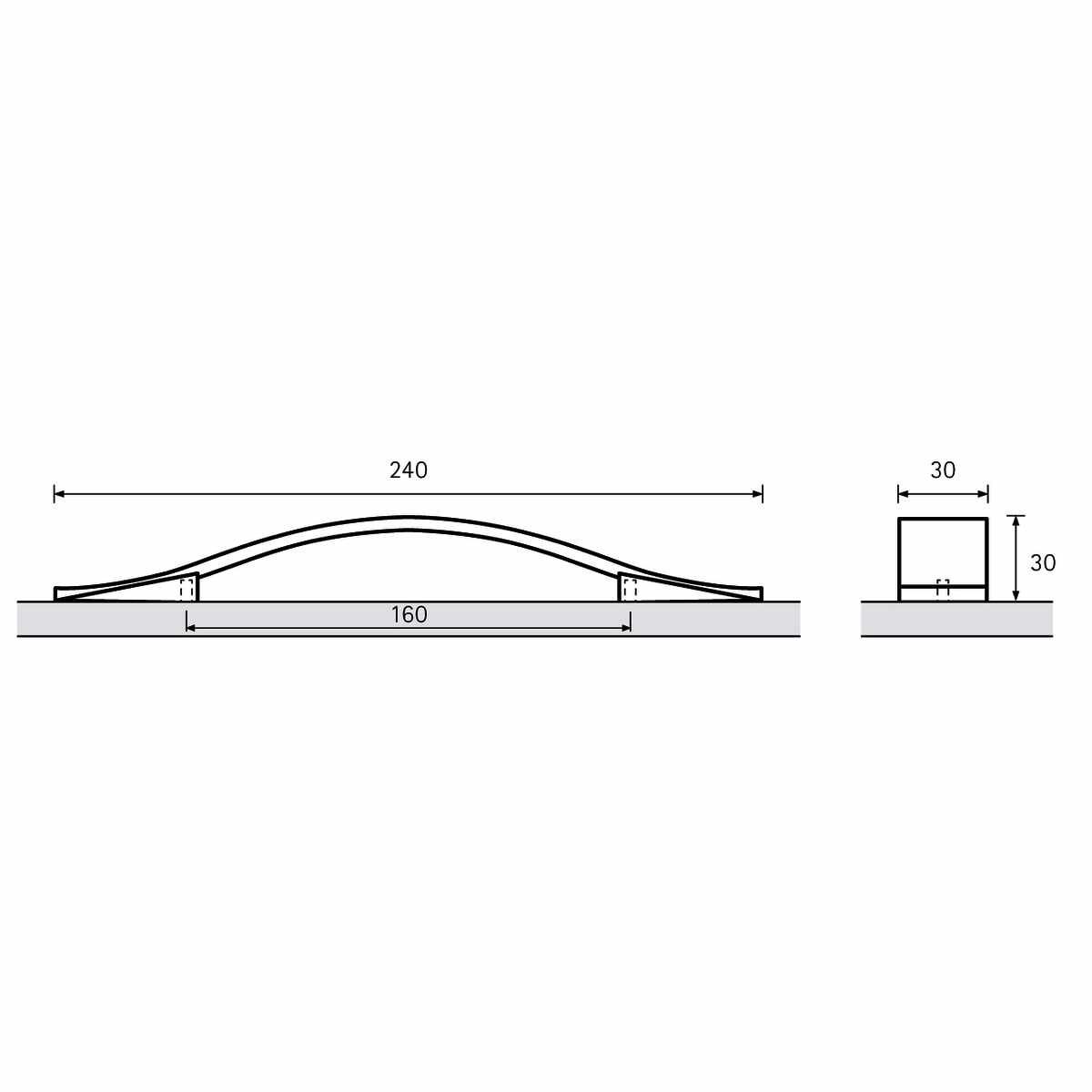 Griff Felina, Bohrabstand 160, L 240 mm, B 30 mm,