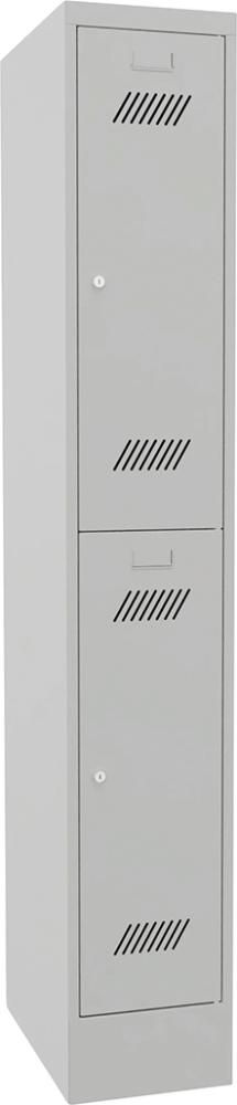 Kleiderschließfachschr. 2 Fächer 1 Abteil 300mm auf Sockel RAL 7035 B300xT500xH1850mm
