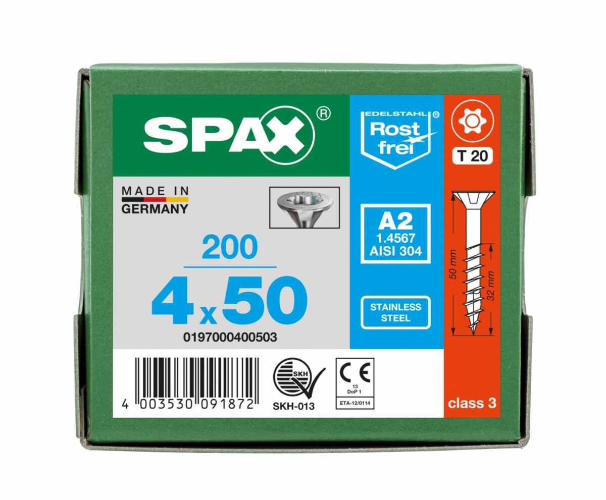 Spax Schrauben Fl/TORX V2A 4,0X50 Vpe200