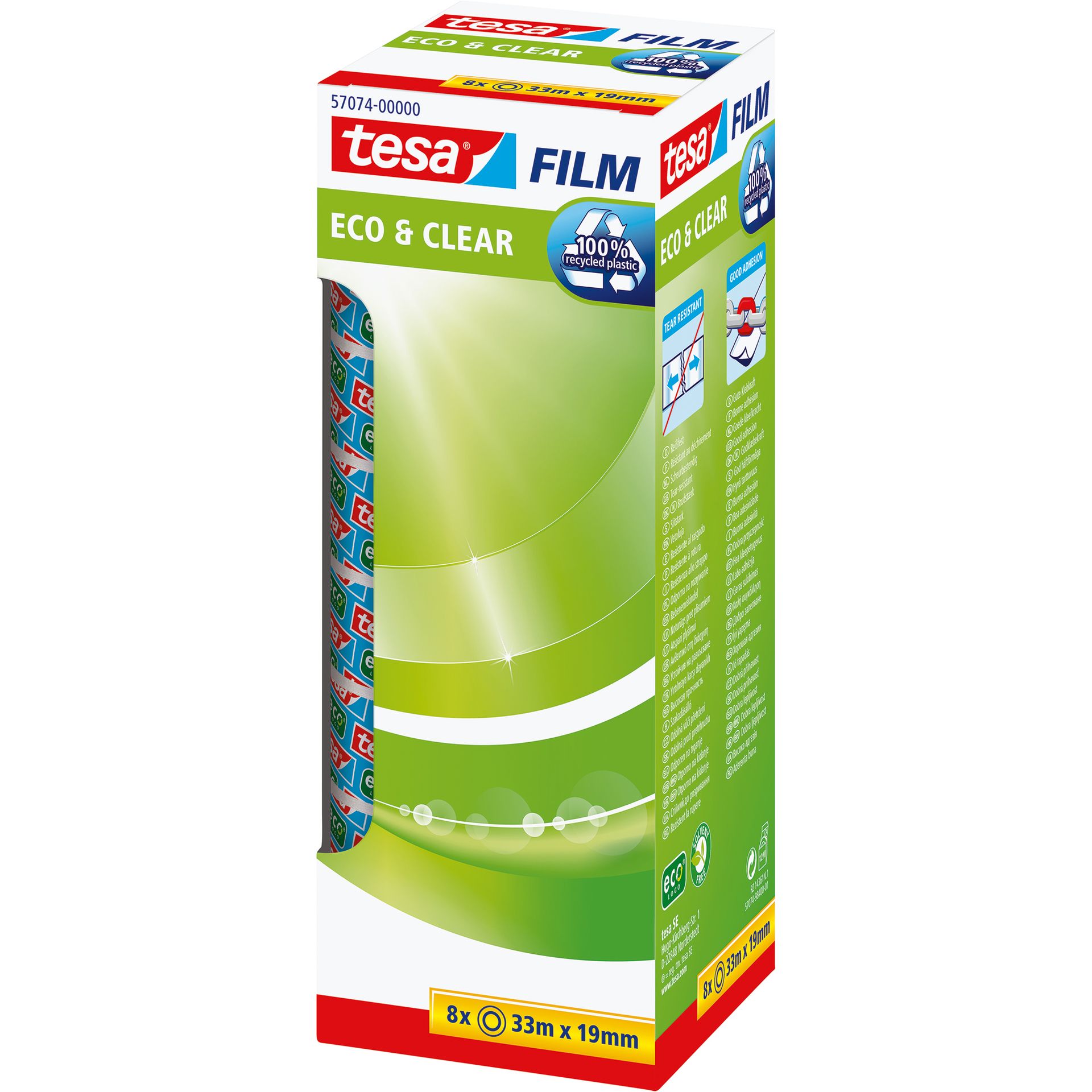 Klebefilm Eco&Clear 19mmx33m 8 Rl./Pack.