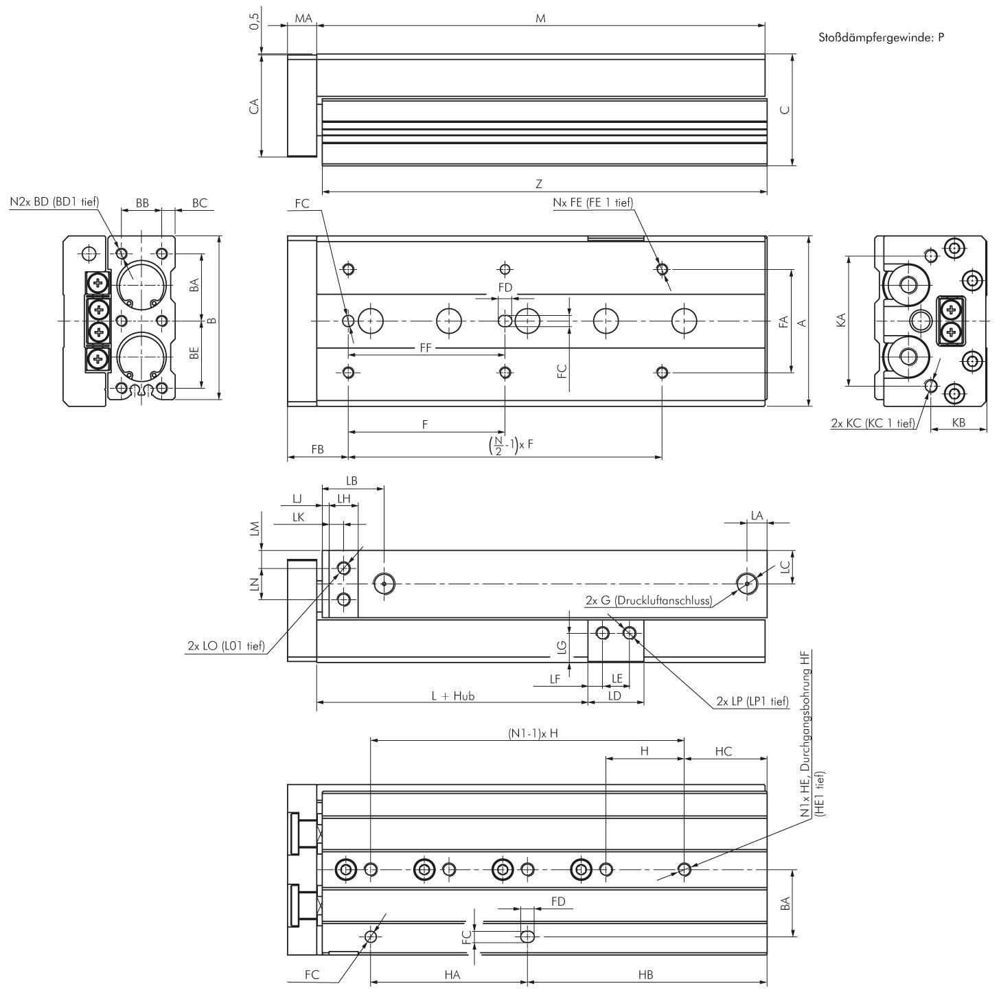 Kompaktschlitten, Kolben 6mm,Hub 10mm, Standard
