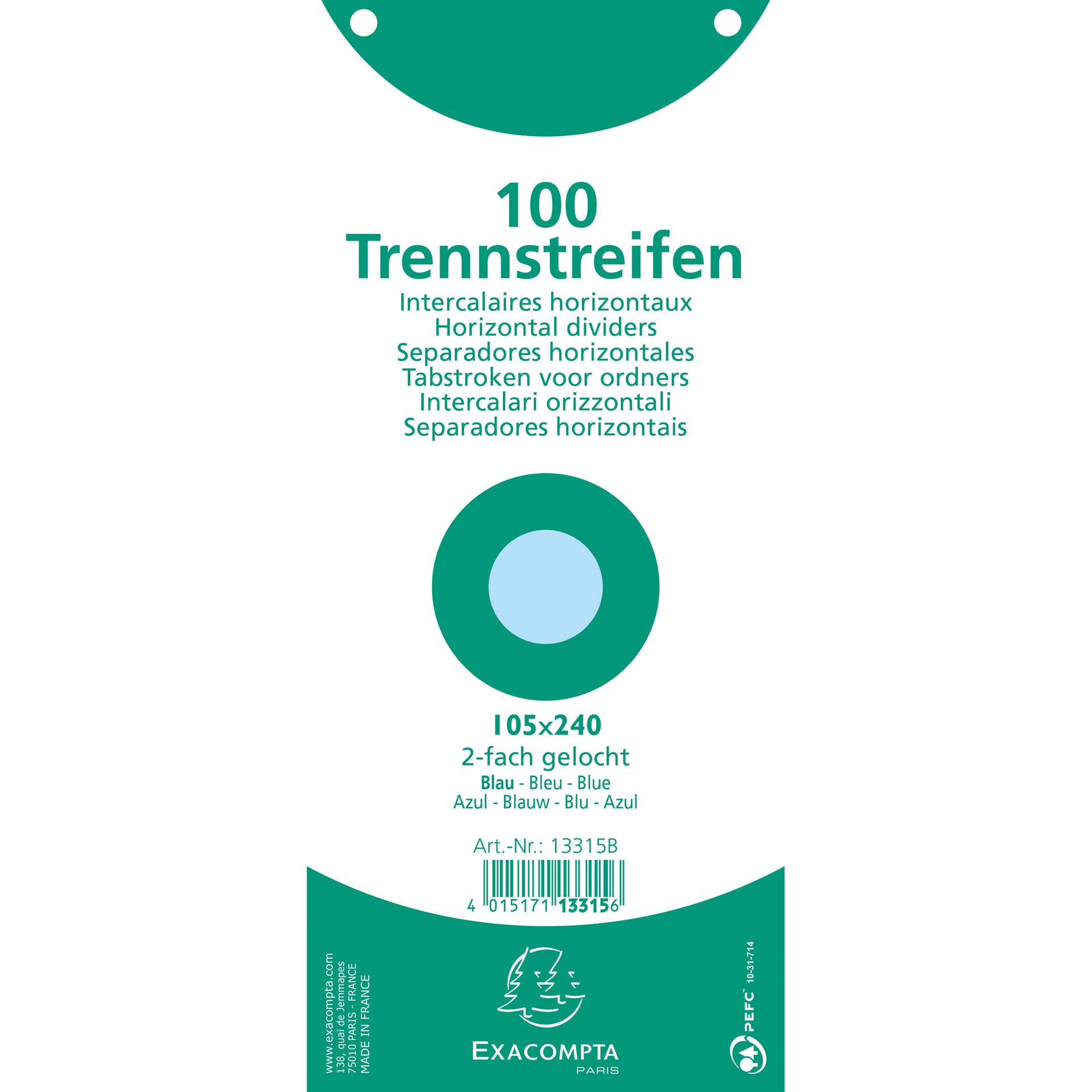 Trennstreifen 105x240mm 2fach gel. bl 100St.