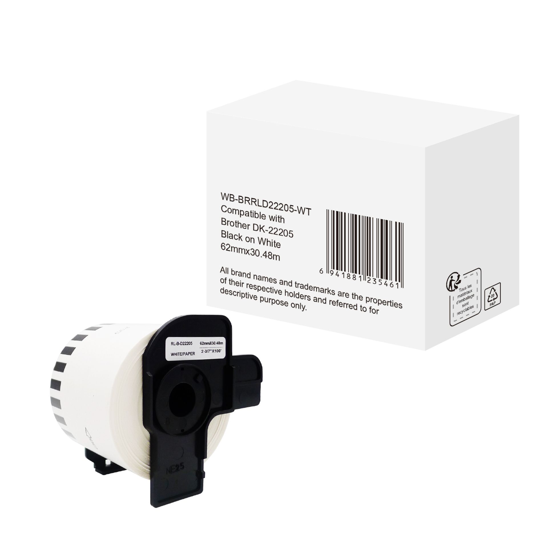 Etikett wie Brother DK-22205  62mmx30,48m sw auf ws