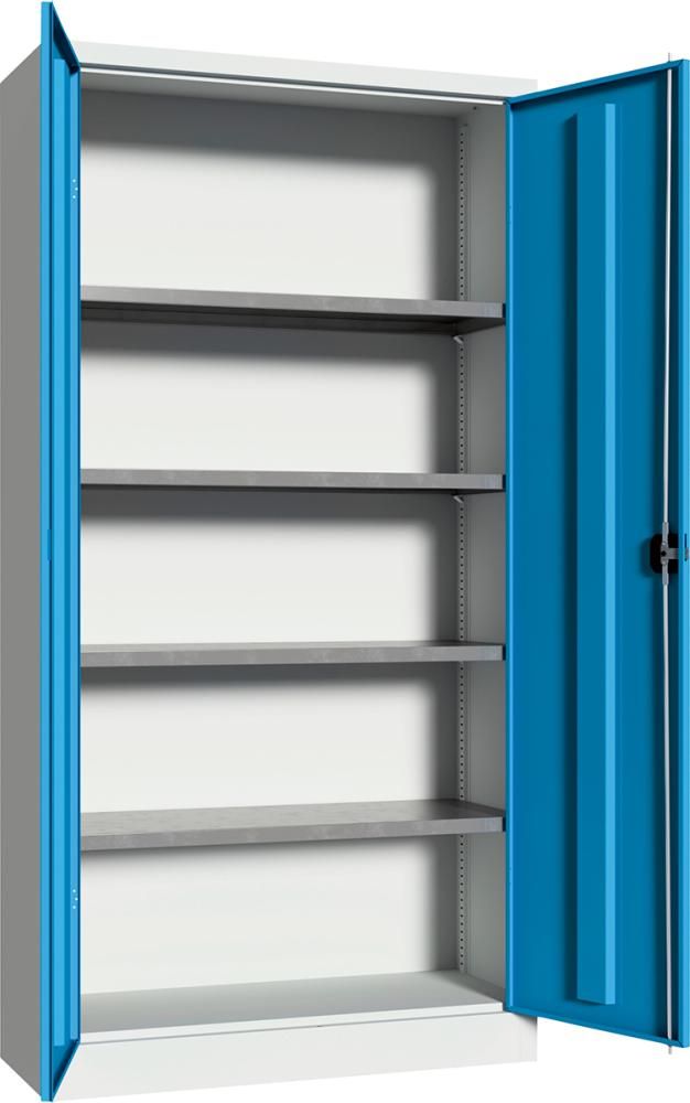 PAVOY Flügeltürenschrank mit Vollblechtüren 4 Ein-legeb. verz. RAL7035/RAL-5012 B1000xT600xH1950mm