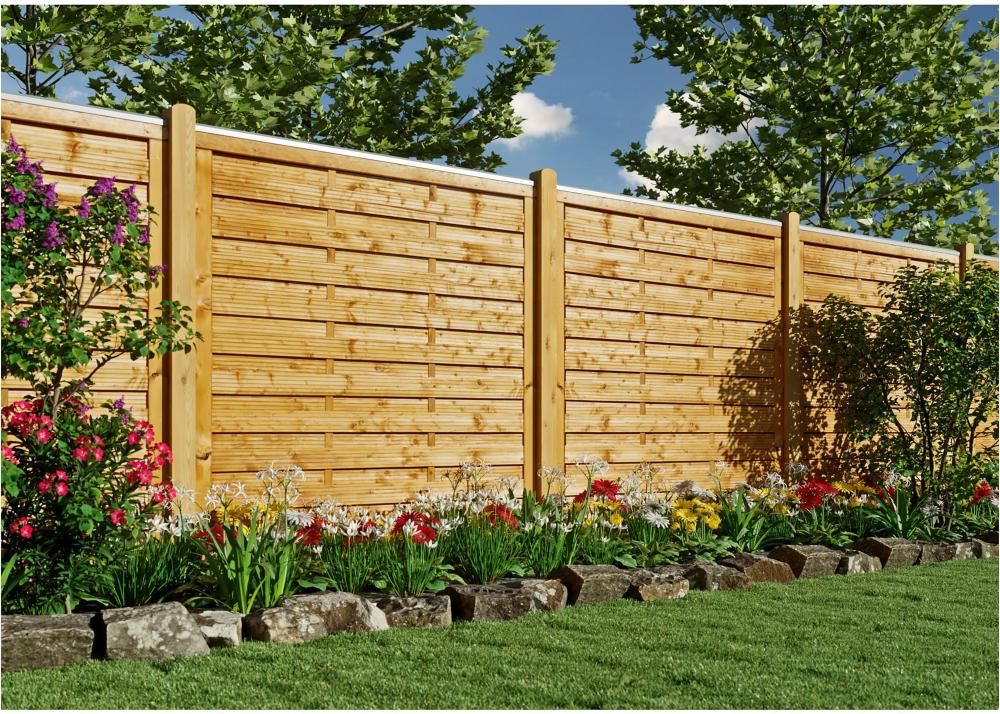 SUNLINE Dichtzaun stabil 180x180cm pinienfarbig Rahmen 45/90 mm getaucht Lamelle 8/95 mm glatt