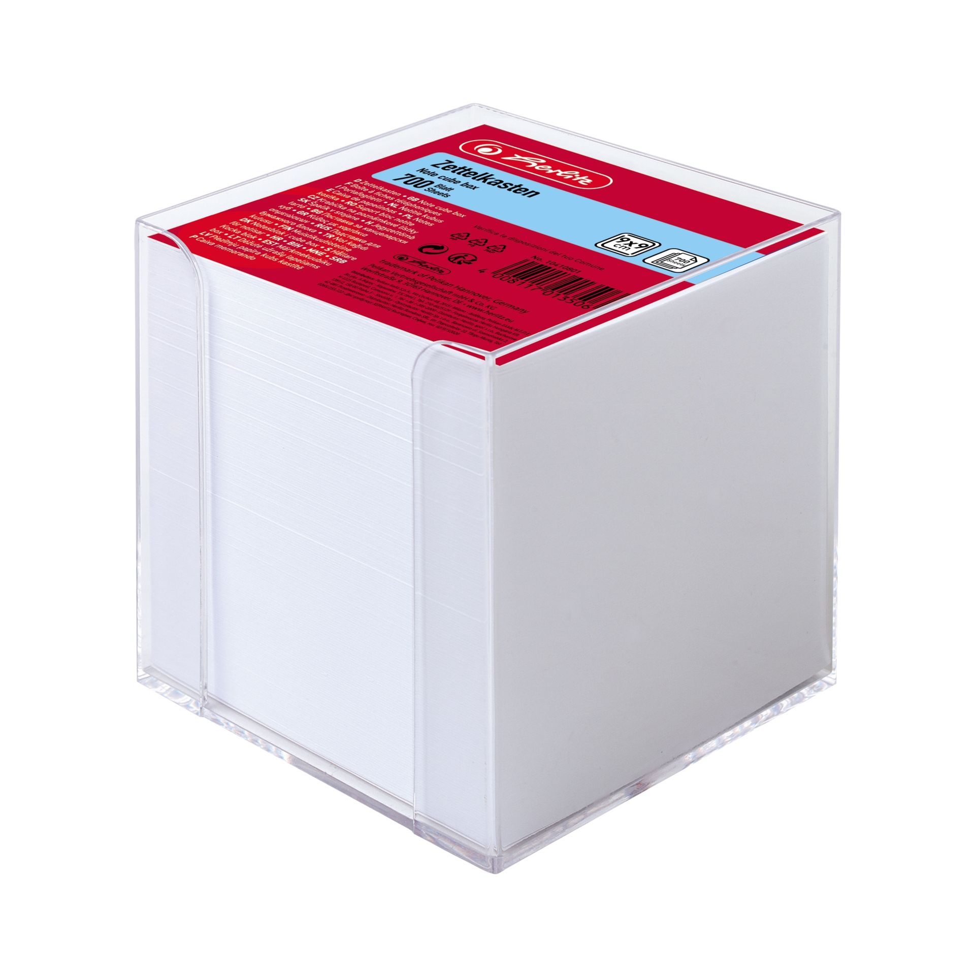 Zettelbox 9x9x9cm PS transparent +700Bl.
