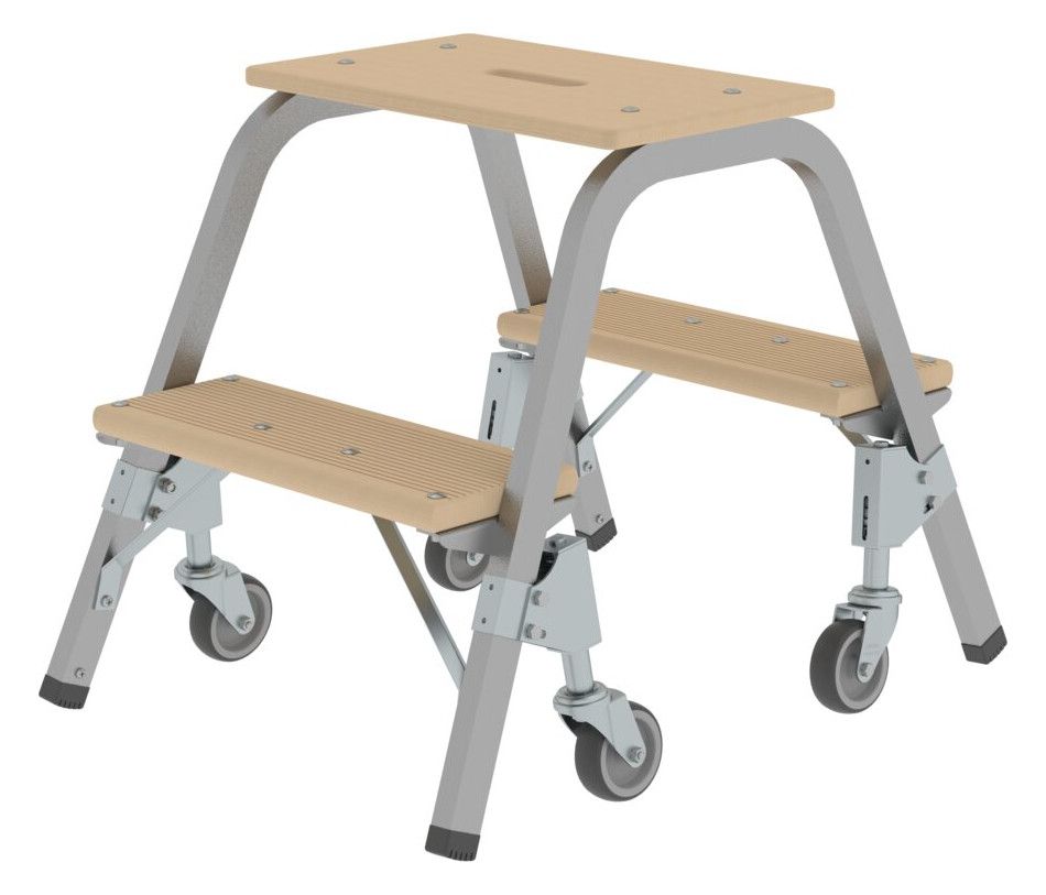 GS Stahlrohr-Holztritt mit 4 Lenkrollen