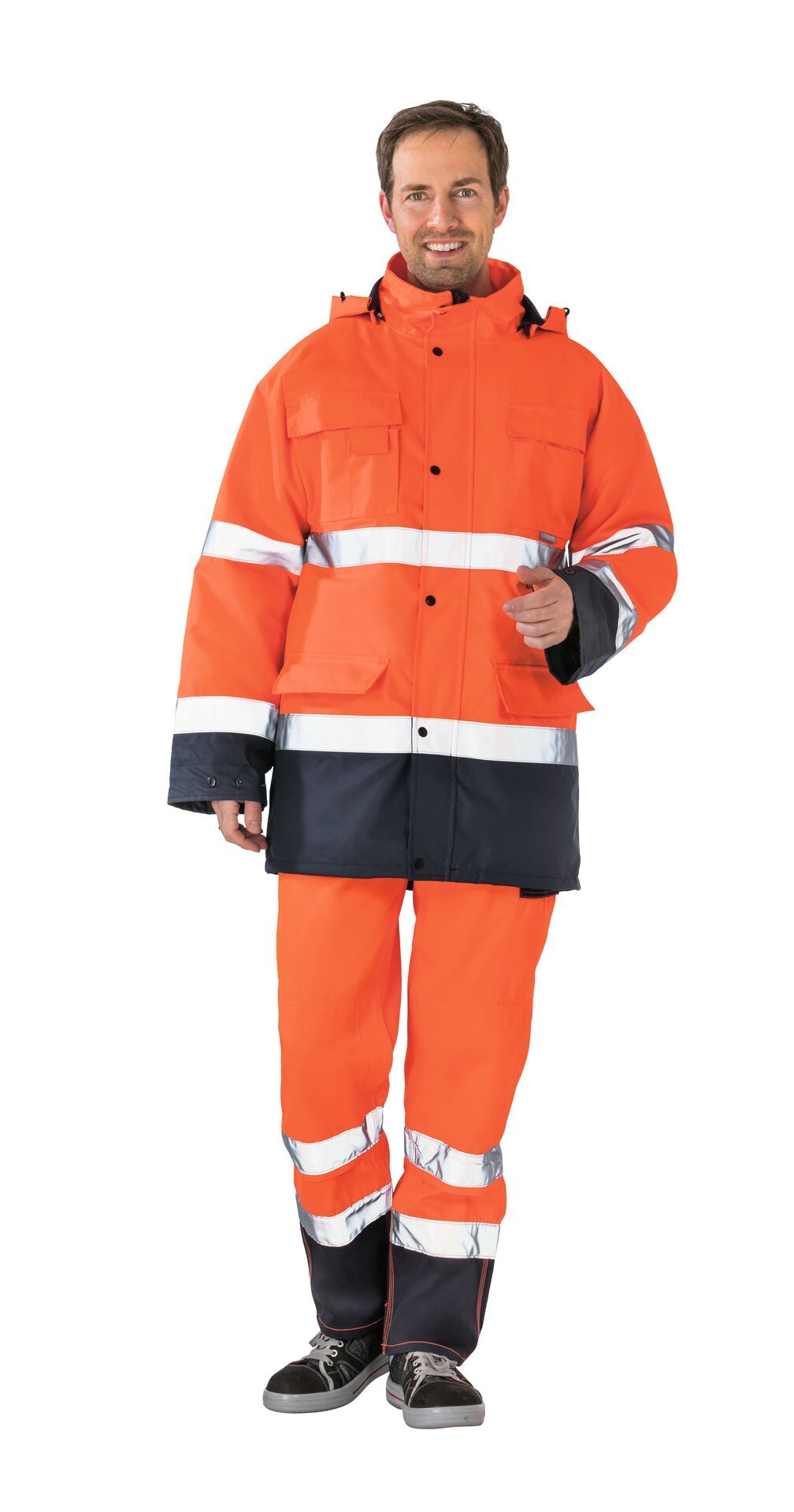Planam Parka 2-farbig Warnschutz, Outdoor orange/marine Gr. S