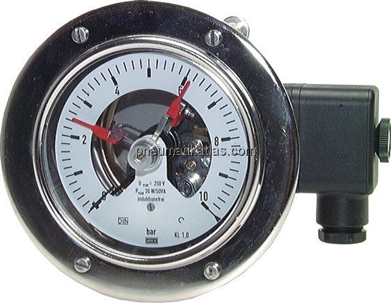 Kontaktmanometer (CrNi/Ms), waager., 100mm, -1 bis 0,6 bar