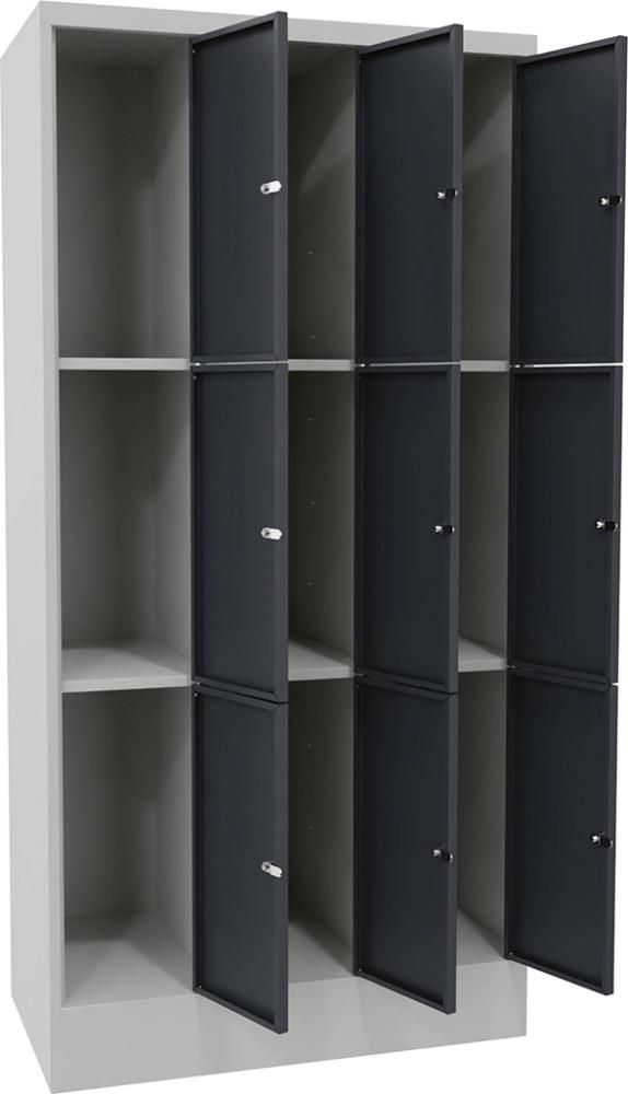 PAVOY Schließfachschrank m. Sockel 3 Fächer 3 Reih. Abt.br. 300mm 7035/7016 B900xT500xH1850