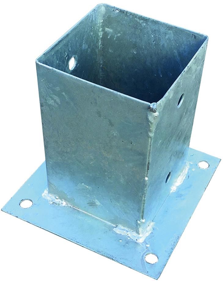 Pfostenträger feuerverz. Aufschrauben 15x15x15cm mit rechteck. Grundplattefür Pfosten 9 x 9 cm