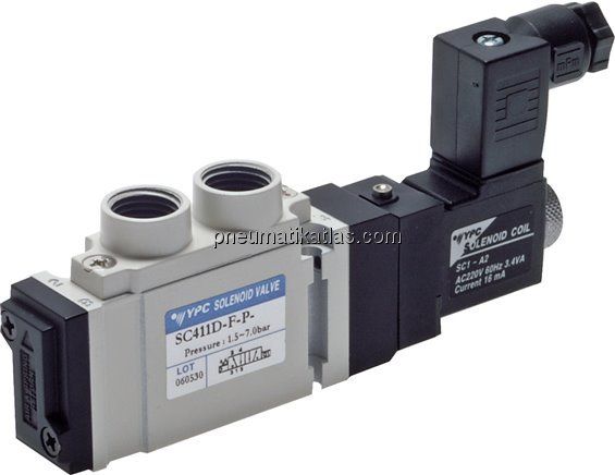 5/2-Wege Magnetventil, G 1/4" (G 1/8"), Federrückstellung, 115 V AC