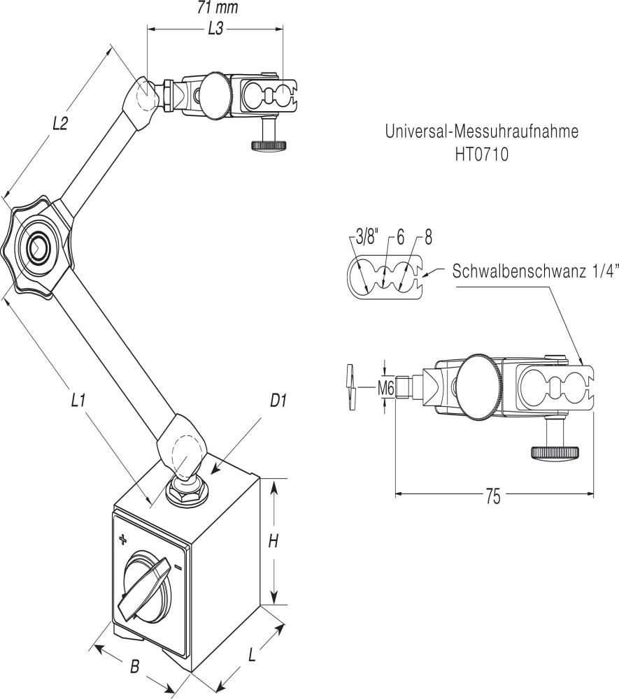 Magnet-Messstativ 800N mit Feineinstellung am Arm 261mm IBT