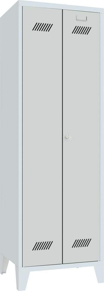 Putzmittelschrank verk. Trennwand, 4 Böden auf Füßen RAL 7035 B600xT500xH1850mm