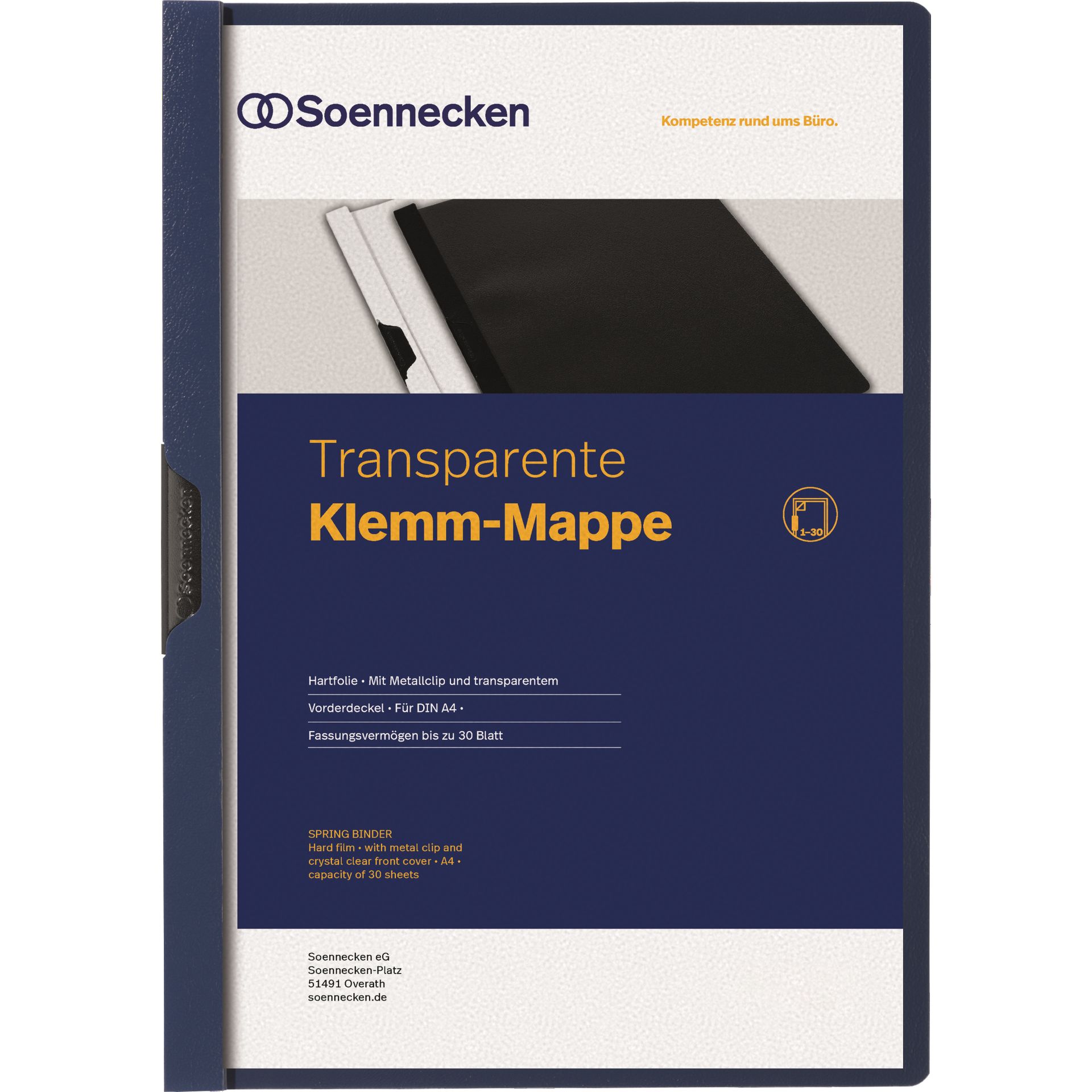 Klemmmappe DIN A4 bis 30Blatt PVC blau