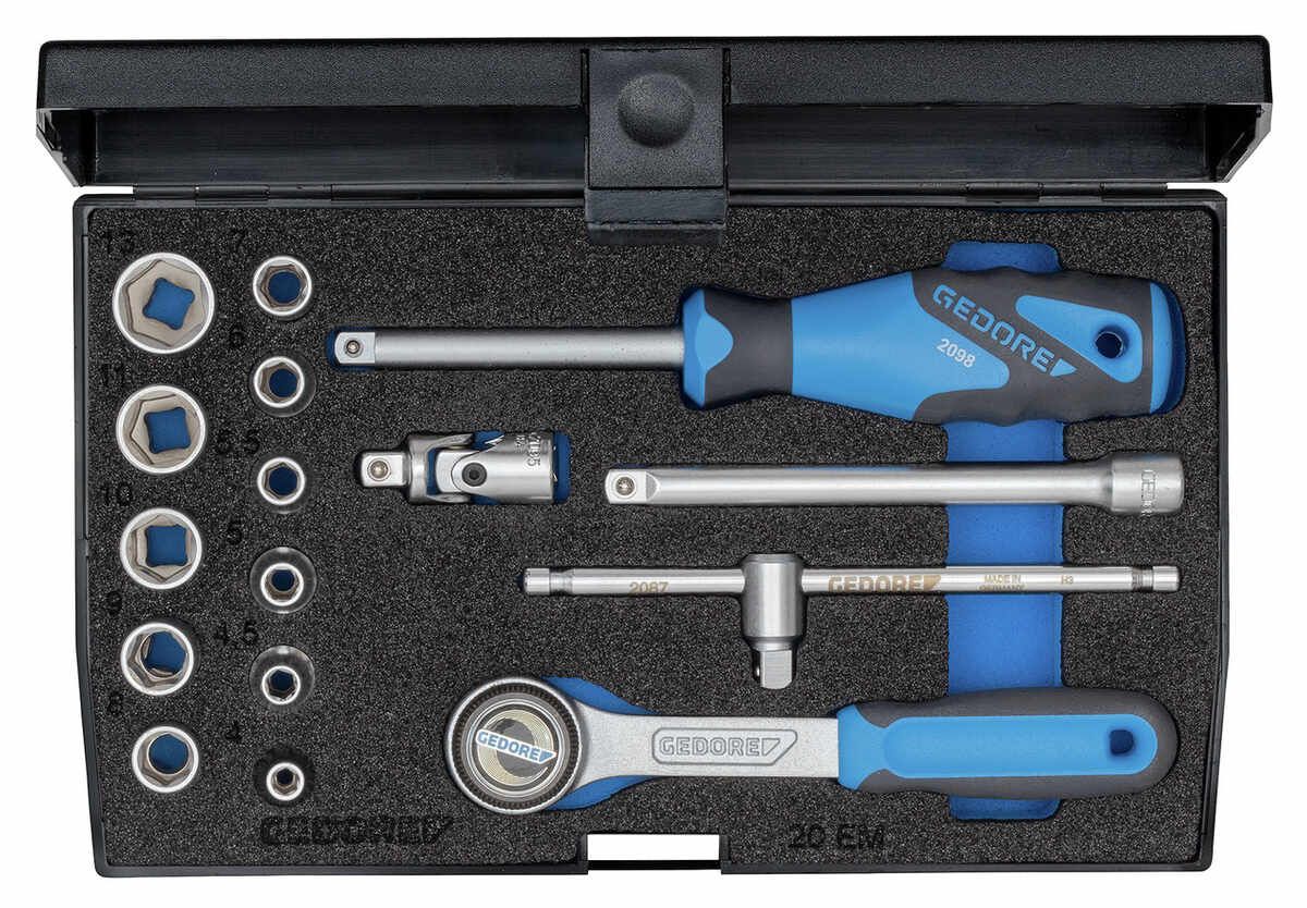 20 EMU-3 Steckschlüssel-Satz 1/4" 16-tlg 6-kant 4-13 mm