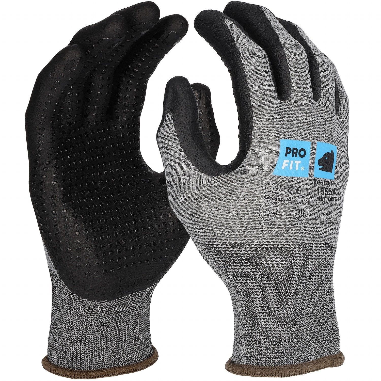 Nitril Handschuhe, "Hit dot",Nitrilschaum, Noppen, grau/schwarz 10