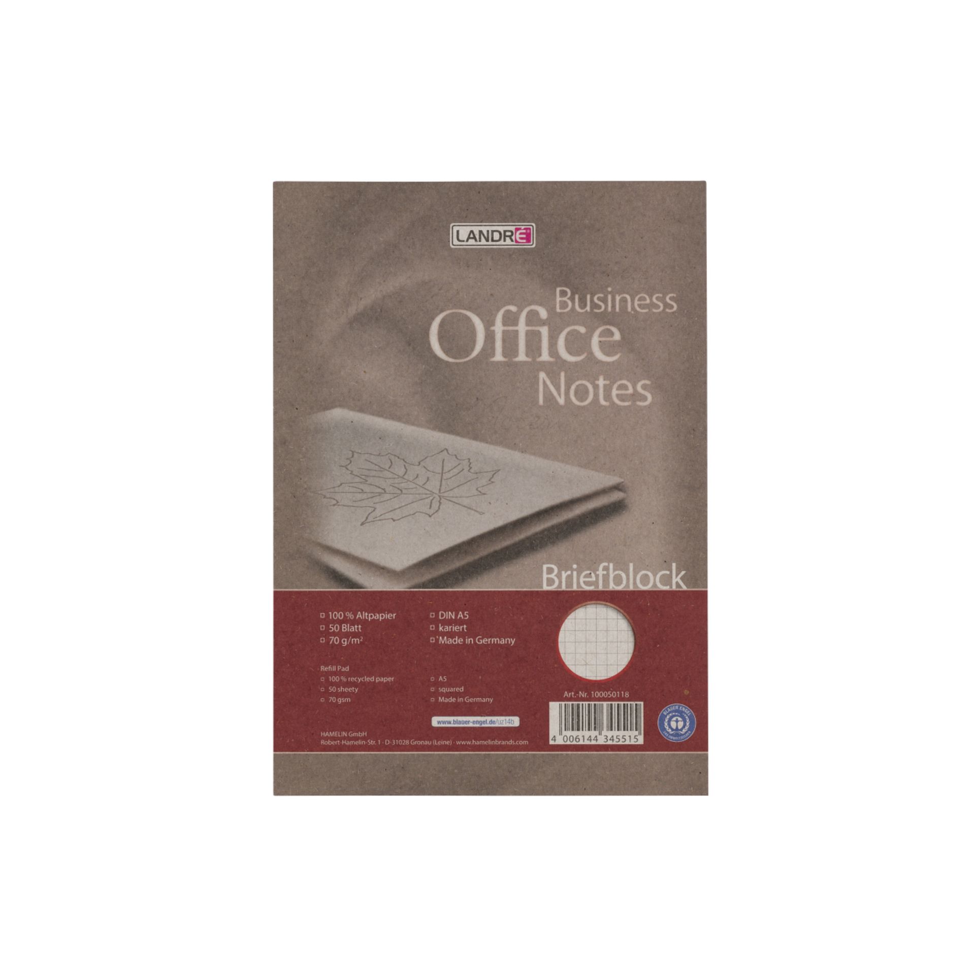 Briefblock DIN A5 Recycling 50Blatt kariert