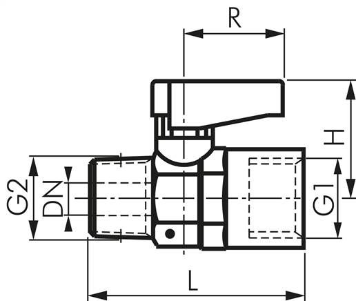Messing-Minikugelhahn Rp 1/8"-R 1/8" (AG), PN 20