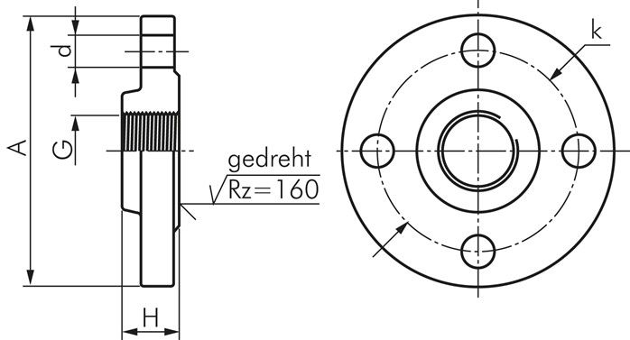 Gewindeflansch DN10-PN16 (DIN), Rp 3/8", DIN 2566, 1.4571