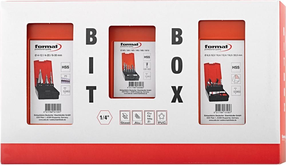 Metallbearbeitungssatz "BIT BOX"1/4" STB+ Kegelsenker+Kombibohrer 15-teilig, HSS, FORMAT
