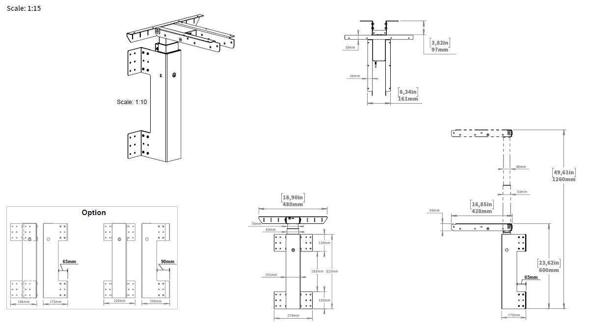 Tischgestell Classic 1B-3D Wandmontage, RAL 9016 weiß