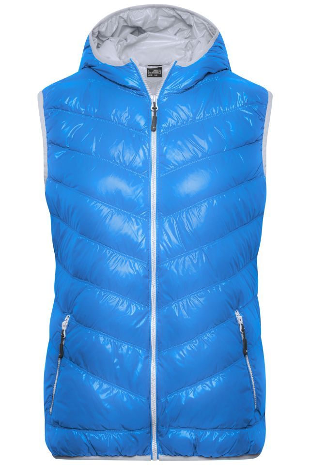 Ladies' Down Vest Ultraleichte sportliche Daunenweste mit Kapuze blau/grau, Gr. L