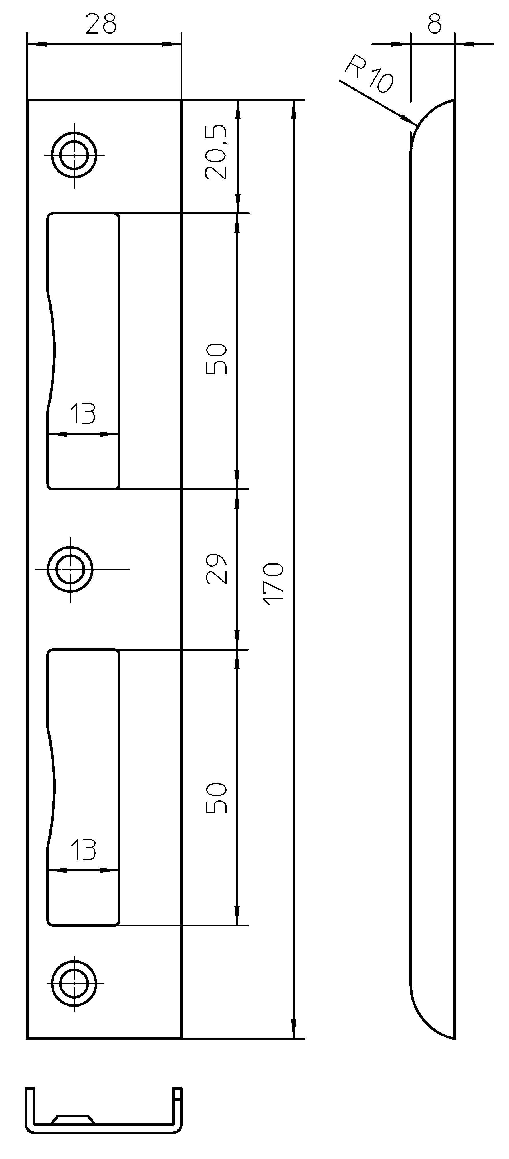 KFV U-Profil Schließblech USS 4-501-28N/48 altsilber lack. GE1356