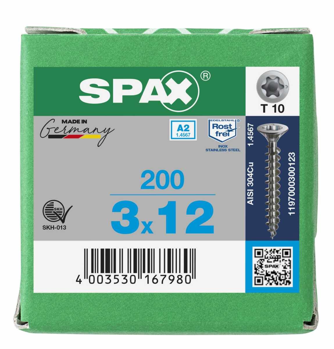Spax Schrauben Fl/V2A 3,0X12 Vpe200
