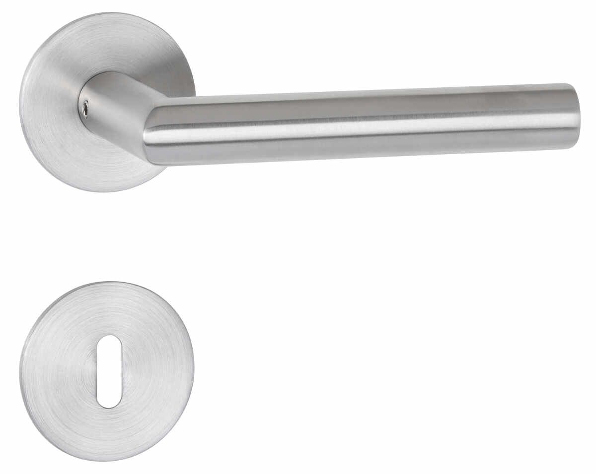 ZT-Drückergarnitur 1802 BASIC 02 - mit MAGCLIP Rosetten 2636 FL & RHF - Ausf.: BB - fest/drehbar, mit Rückholfeder, Tst. 37 - 47 mm