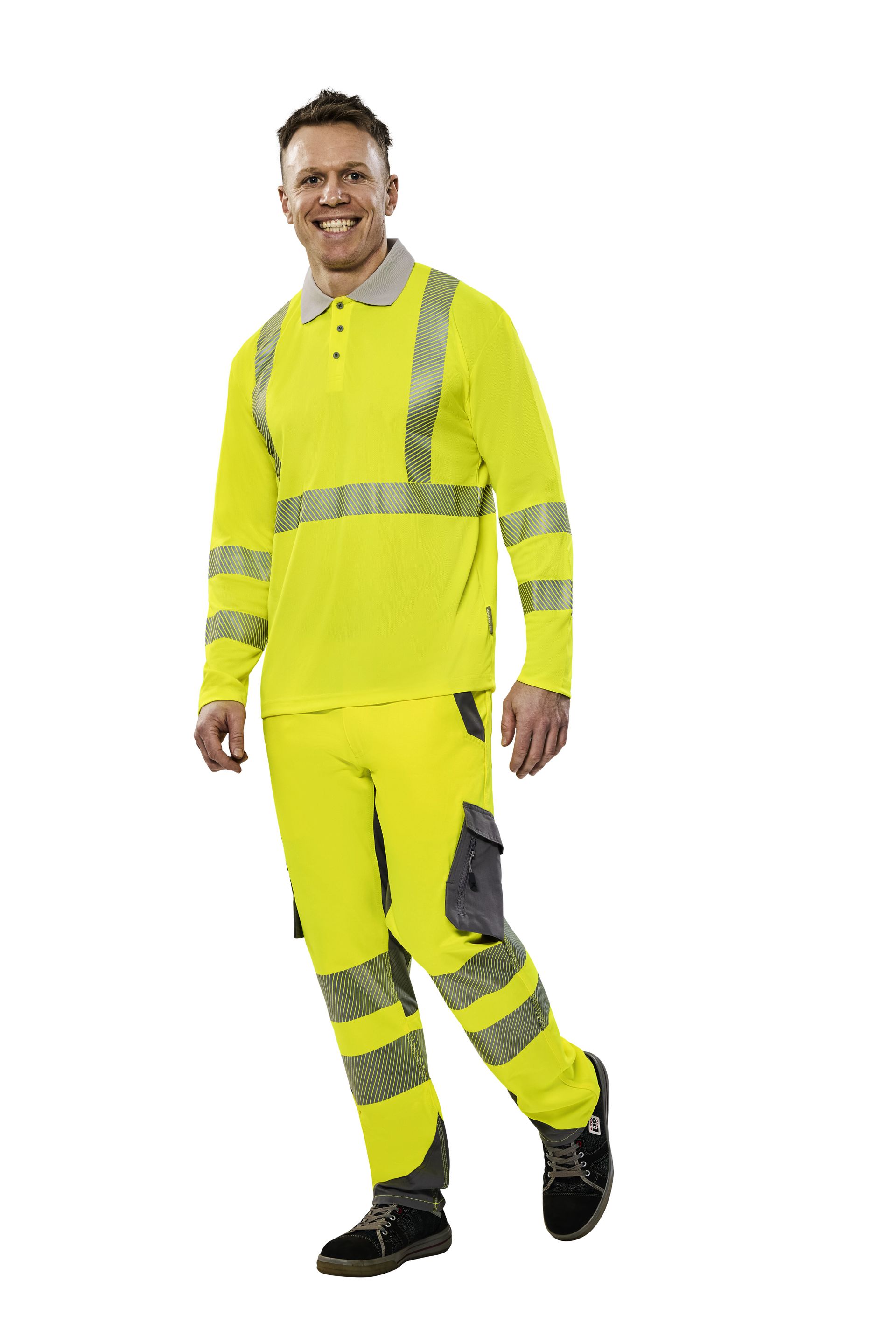 Planam Poloshirt langarm Norit Warnschutz gelb/zink Gr. XS