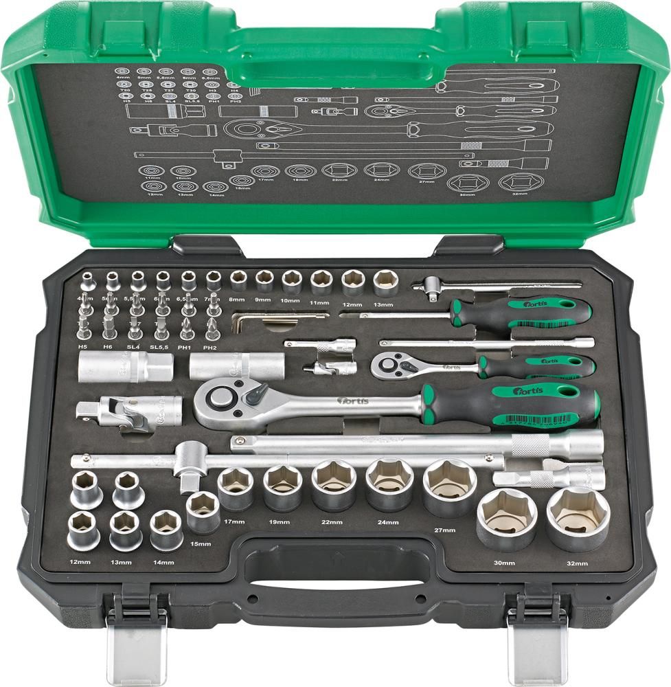 FORTIS Steckschlüssel-Garnitur 1/4"+1/2" 55-teilig