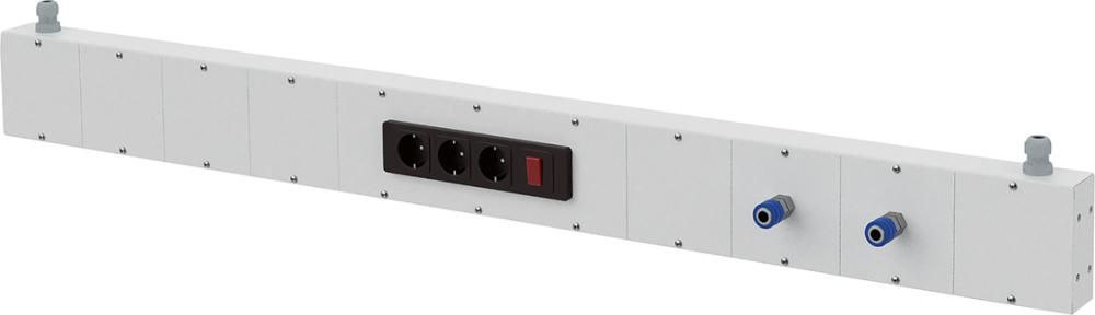 Energiekanal 3x Schuko 2x Druckluft 1/4" RAL 7035 B875xT60xH130mm