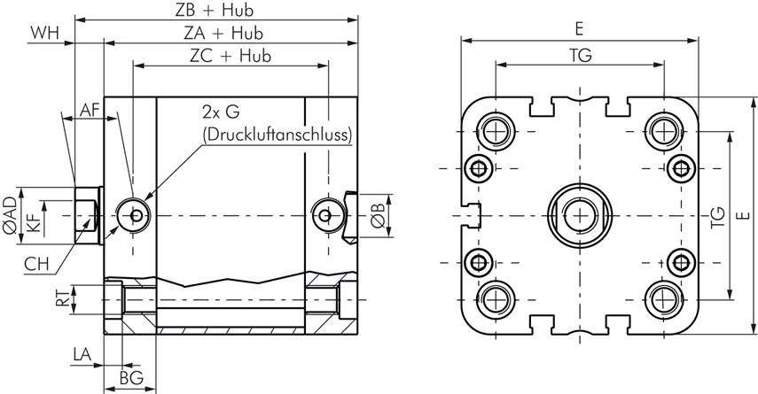 ISO 21287-Zylinder, doppeltw., Kolben 20mm, Hub 5mm