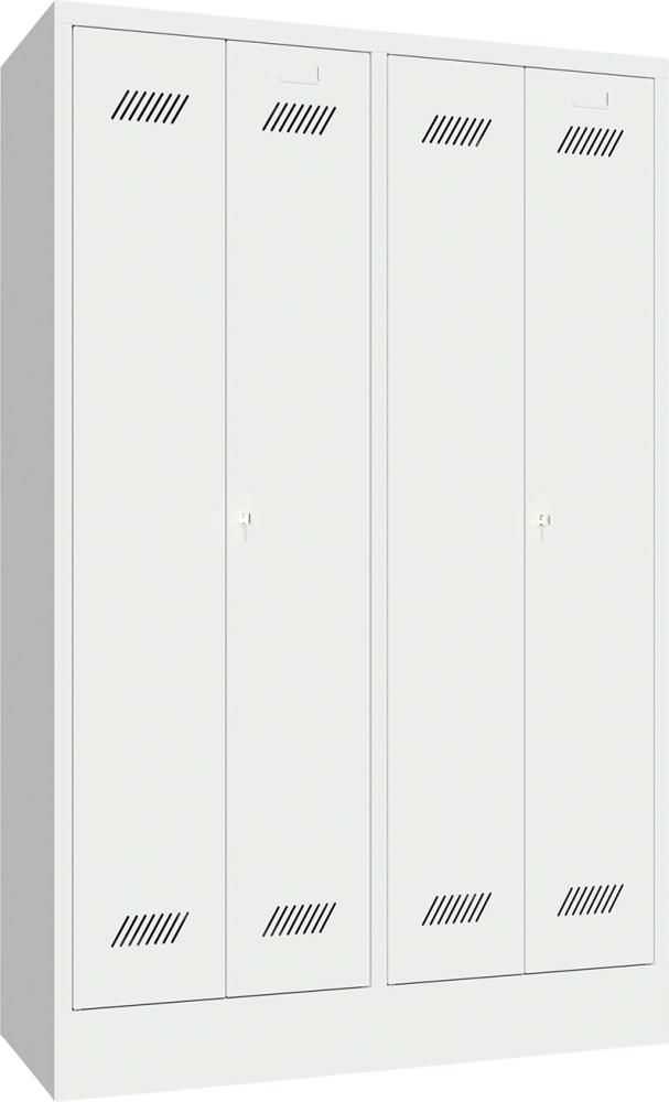Garderobenschrank 4 Abteile, 300mm auf Sockel RAL 7035 B1170xT500xH1850mm